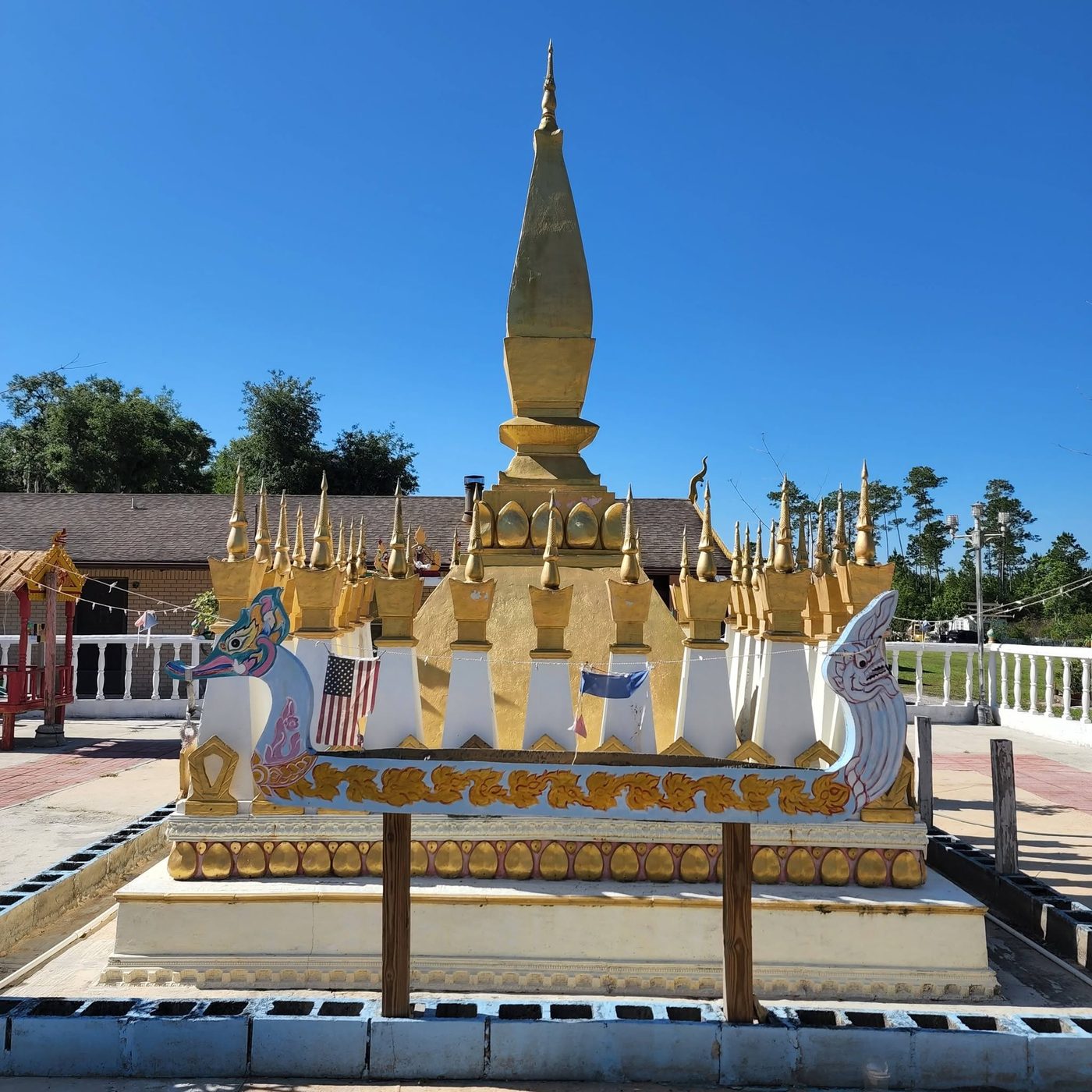 The golden stupa at Wat Phouthapasaram in Crescent City, Florida.